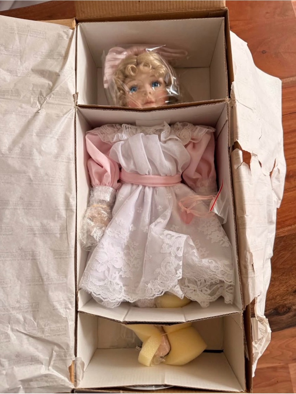 Porcelain Collectible Doll in Pink and White Lace Dress - Ashton Drake